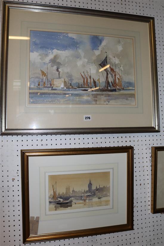Malcolm Rogers, watercolour, Days Past Woolwich Reach and another Old Days at Westminster (2)